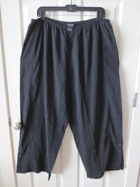 Citron Santa Monica Wide Leg Pants Women's Plus Size 0X Black 70% Silk 30% linen